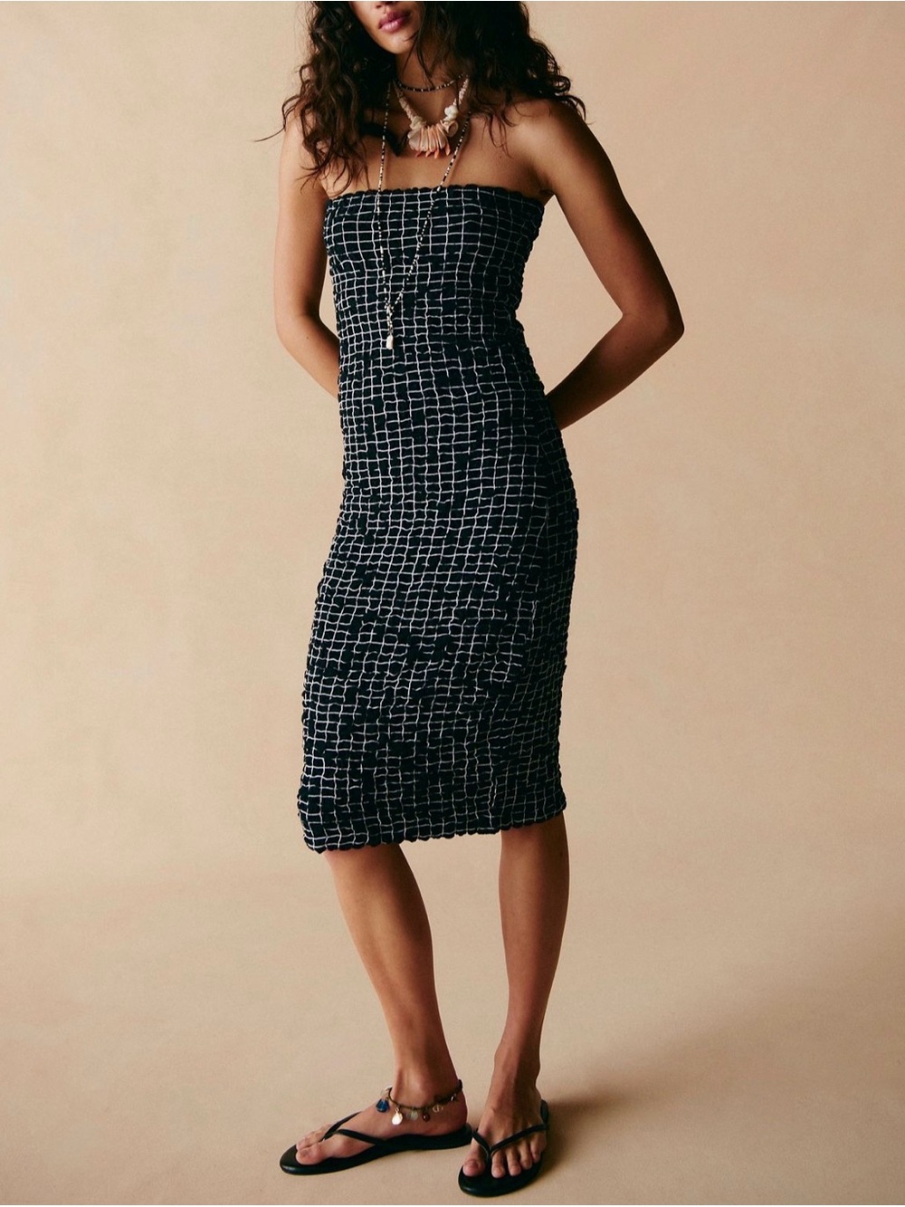 Free People Standout Smocked Convertible Midi Dress Sz M